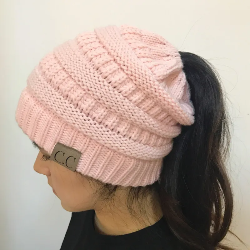 (Buy 1 Get 1) Women Winter Stretch Knitted Ponytail Hats