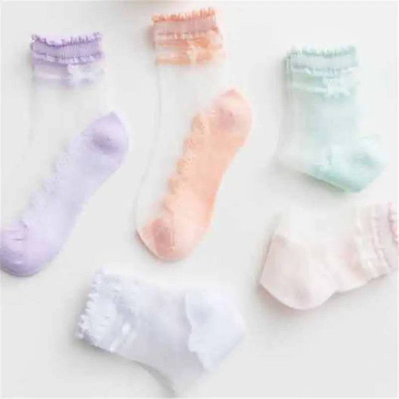 Girls Simple Transparent Lace Breathable Socks Set