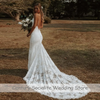 Women Elegant Sleeveless Solid Color Lace Patchwork Backless Sweep Length Wedding Evening Dress