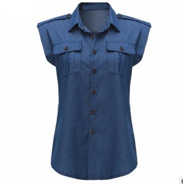 Women'S Fashion Casual Loose Sleeveless Single-Breasted Denim Shirt