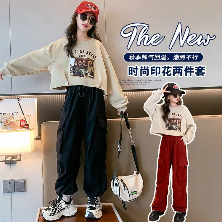 Kids Teen Girl Casual Solid Color Multi-Pocket Cargo Pants