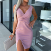Women'S Fashion Elegant Solid Color V-Neck Sleeveless Slit Dress