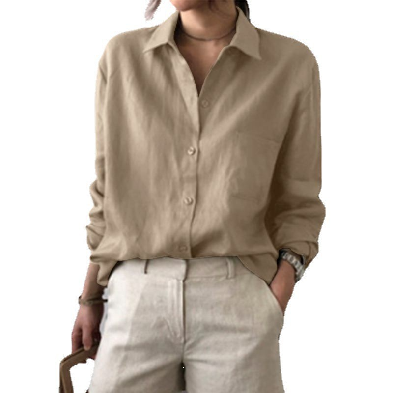 Solid Color Fashion Women Basic Solid Color Lapel Shirt Office Blouse