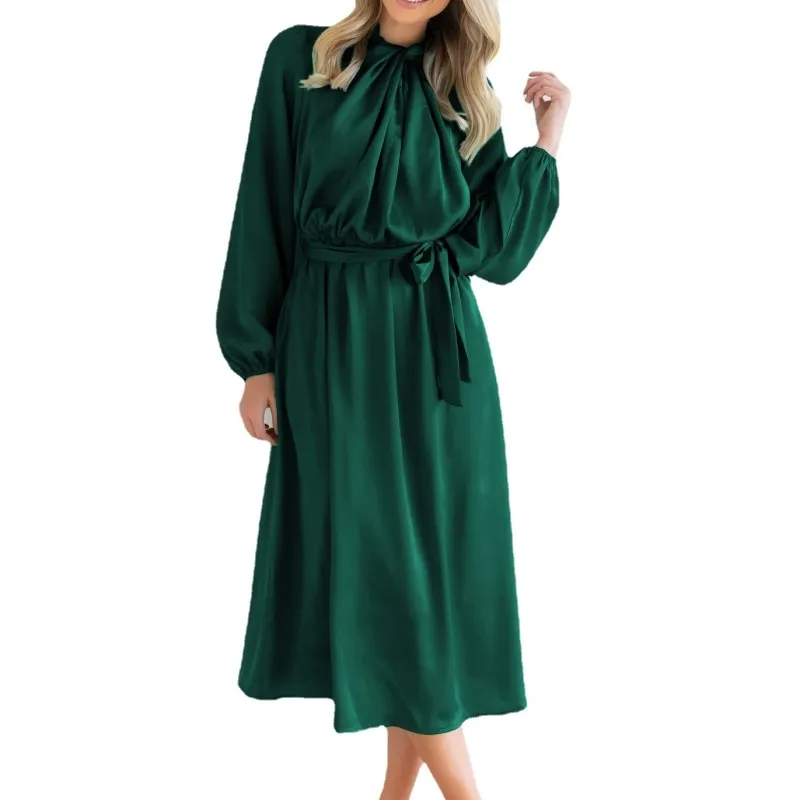 Women Fashion Solid Color Long Sleeve Dress