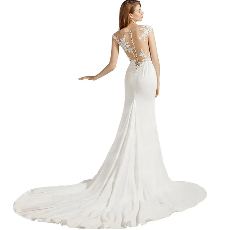 Elegant Simple Design Wedding Dress Fishtail Lace Sexy V-Neck Wedding Gown