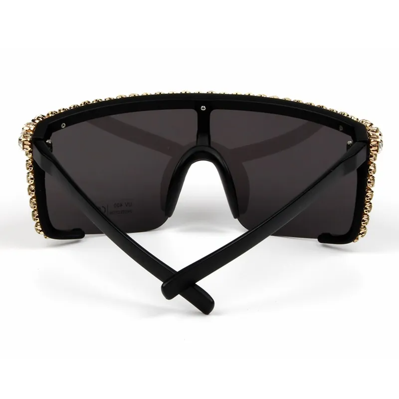 Fashion Windproof Rhinestone Decor Big Frame Sunglasses