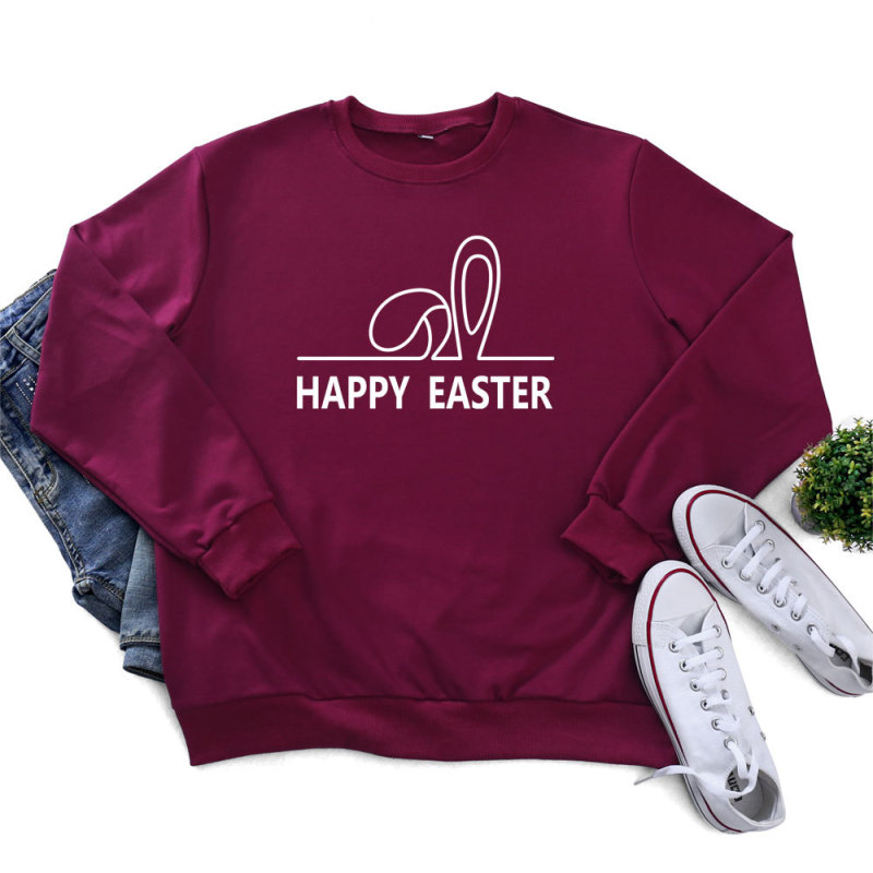 Easter Fashion Ladies Long Sleeve Bunny Ears Printed Round Neck Sweatshirt