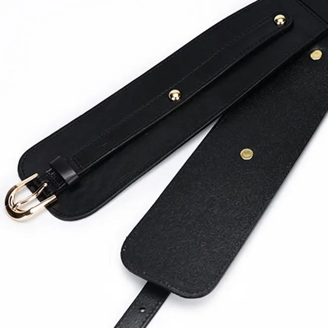 Women Vintage Metal Buckle Wide PU Leather Belt