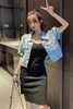 Women'S Fashion Puff Sleeve Short Sleeve Lapel Cropped Denim Jacket