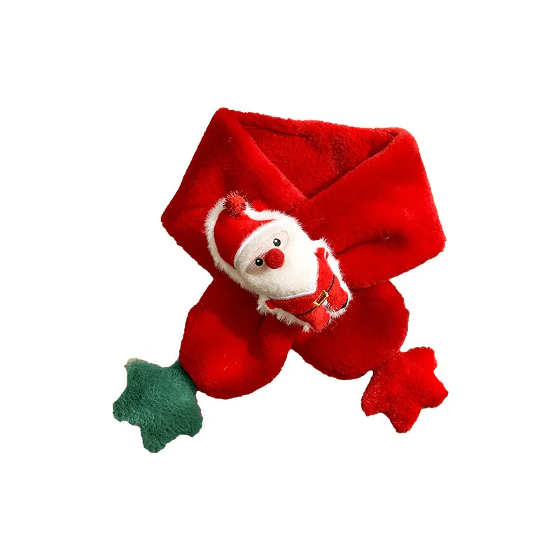 Kids Winter Cartoon Santa Claus Doll Double-Sided Star Warm Scarf