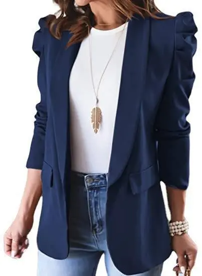 Women Fashion Solid Color Long Sleeve Lar Blazer Jacket