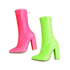 Women Sexy Bright Neon Color Chunky Heel Back Zipper Spring Summer Mid Calf Boots