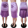 Women'S Fashion Elegant Stretch Satin Solid Color High-Waist Tight Skirt