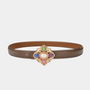 Women'S Fashion Casual Retro Gemstone Alloy Smooth Buckle Genuine Leather Thin Belt