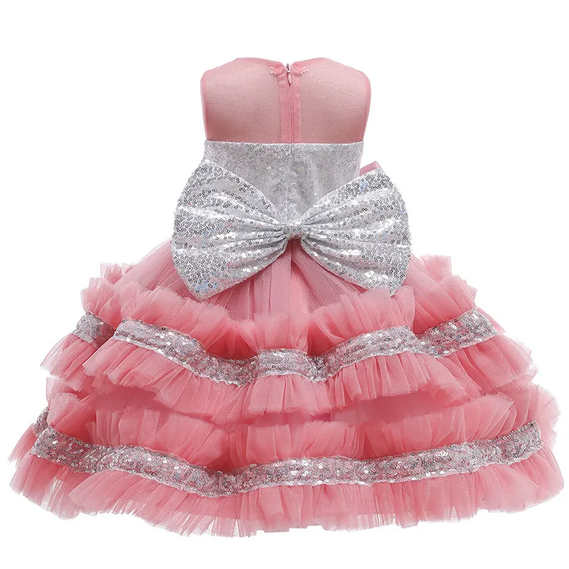 Kids Toddler Girls Fashion Party Cute Sweet Christmas Color Sequins Bow Pleated Sleeveless Mesh Party Tutu Dress