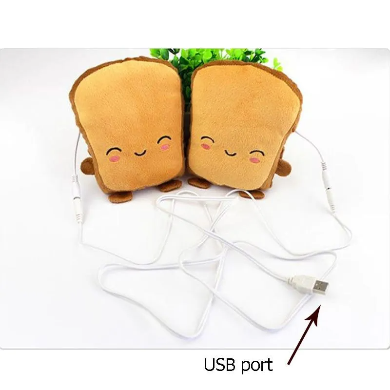 (Buy 1 Get 1) Usb Electric Heating Cute Hand Warmers Gloves For Typing Warmer Heated Gloves For Women Fingerless Cute Toast Shape Winter Gloves