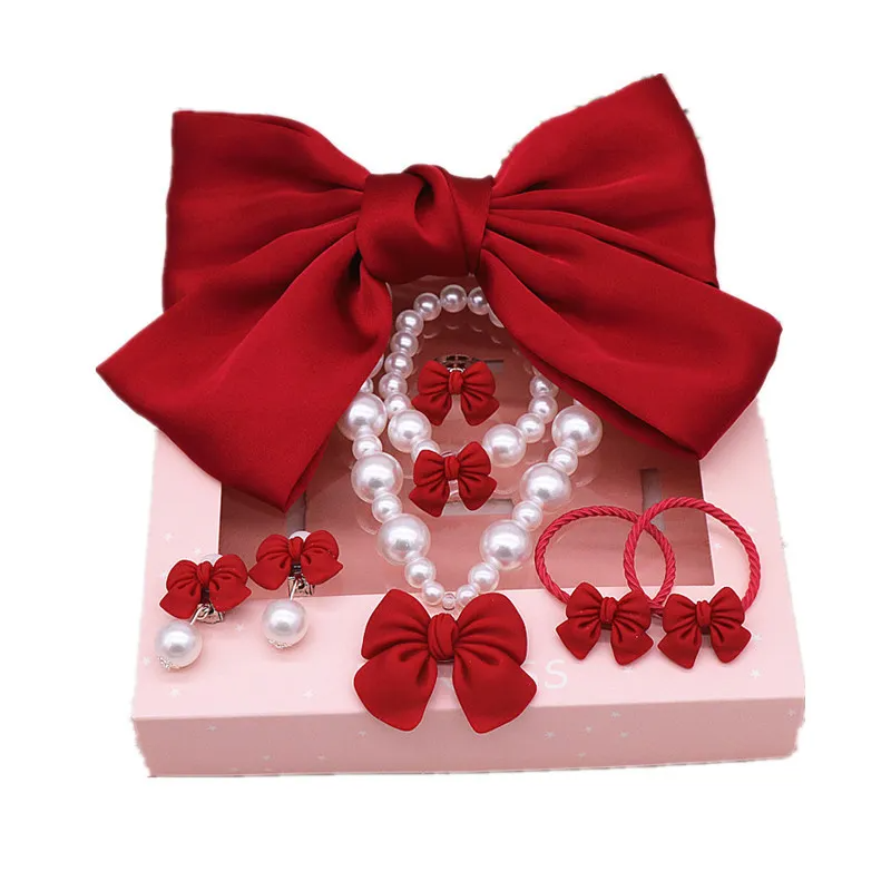 (Buy 1 Get 1) Children Kids Baby Fashion Girls Bowknot Pearl Bead Necklace Bracelet Earrings Set