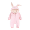 Kids Baby Boys Girls Autumn Winter Casual Cute Solid Color Rabbit Ears Fleeces Long Sleeve Hooded Bodysuit