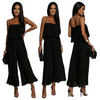 Women Strap Tube Top Pleated Loose Jumpsuit