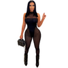 Women Sleeveless Perspective Slimming High Waist Sports Jumpsuit