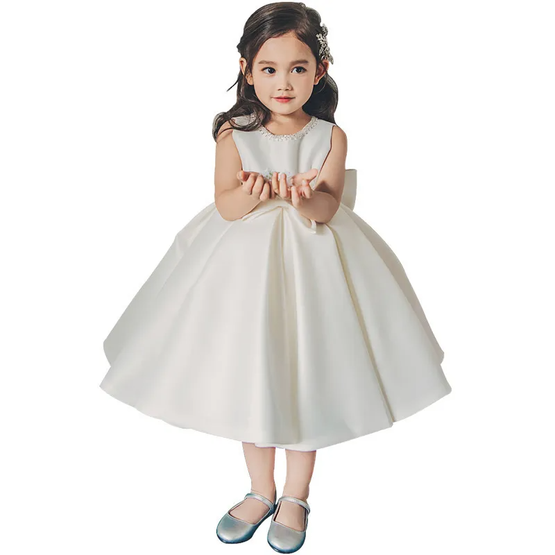 Kids Toddler Girls Fashion Party Cute Sweet Solid Color Bow Pleated Sleeveless Mesh Party Tutu Dress