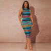 Women Fashion Elegant Leopard Printed Tight Sleeveless Midi Dress