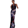 Women Elegant Summer Vacation Backless Halter Neck Floral Printing Sexy Drop Collar Boho Maxi Dress