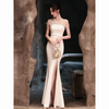 Evening Women Temperament Solid Color Off-The-Shoulder Fishtail Slit Wedding Dress