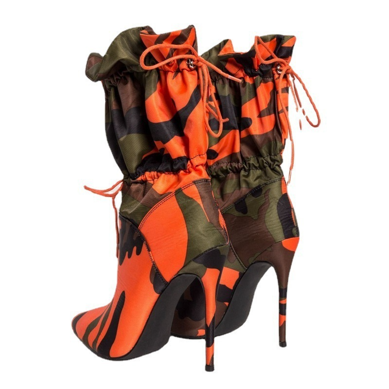 Women Fashion Camouflage Pointed Toe Stiletto Heel Boots