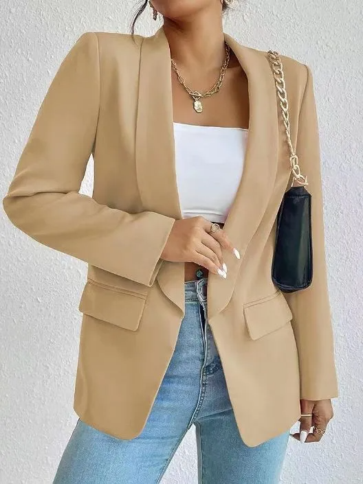 (Buy 1 Get 1) Women Solid Color Casual Lapel Long Sleeve Blazer Coat