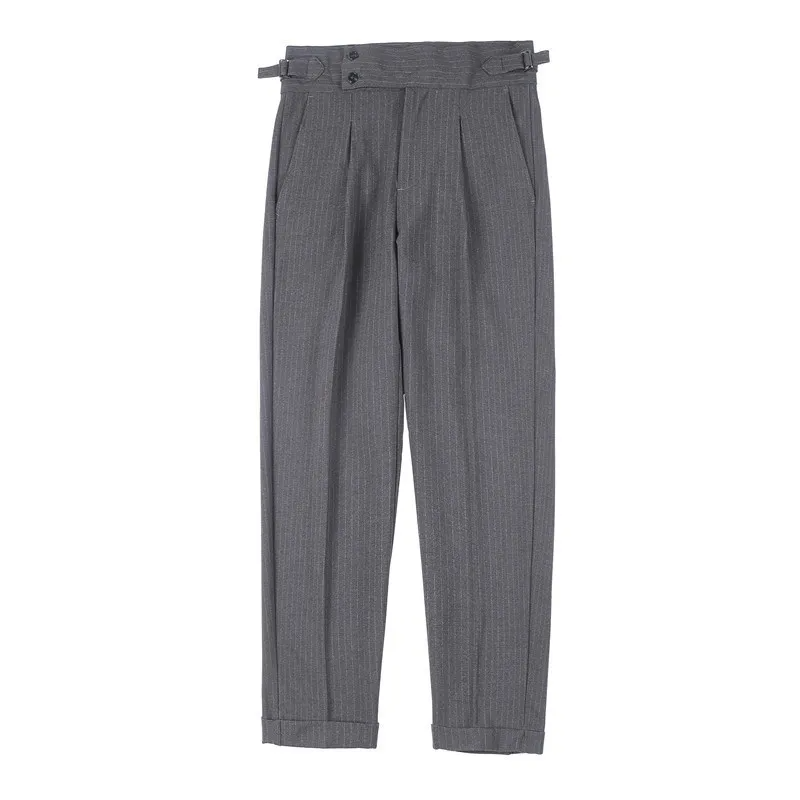 Men Gentle Italian-Style Striped Casual High-Waisted Business Pleated Casual Trousers