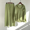 Women Casual Solid Color Linen Cotton Long Sleeve Blouse And Wide Leg Pants Set