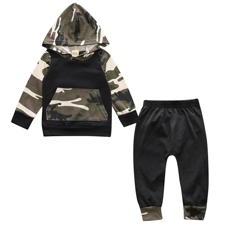 Toddlers Newborn Baby Fashion Boy Long Sleeve Camouflage Print Hoodies And Pants 2pcs Set