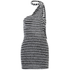 Women'S Edgy Fashion Black White Stripe One Shoulder Backless Short Skirt Slim Dress