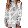 Women Fashion Autumn And Winter Splicing Contrast Color Lapel Mid-Length Knitted Sweater