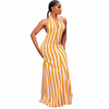 Women'S Fashion Sexy Stripe Halter Neck Backless Maxi Vacation Dress