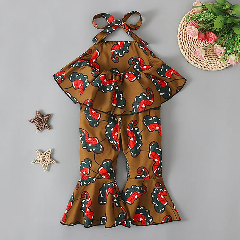 Toddlers Newborn Baby Fashion Girls Casual Basics Sleeveless Backless Bohemian Geometric Print Jumpsuit