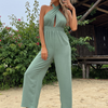 Women Vacation Halter Neck Hollow Backless Wide-Leg Jumpsuit