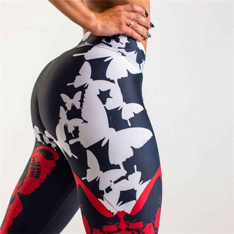 Women Block Color Butterfly Graphic Print Sports Leggings