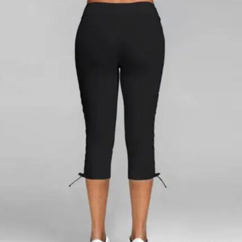 Women Lace-Up Casual Solid Color Cropped Sports Leggings