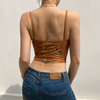 Women Edgy Summer Fashion Mesh Gauze Leaf Printing Slim Camisole