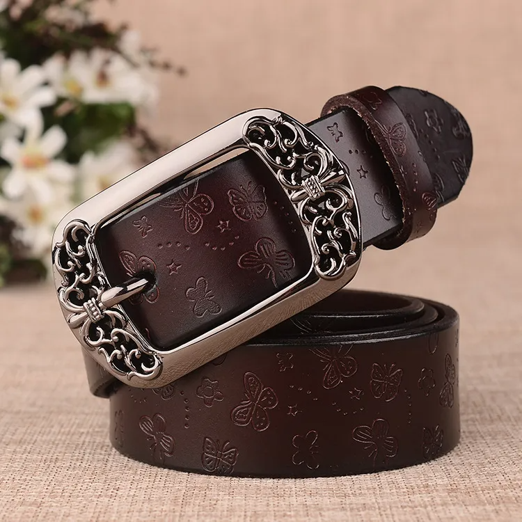 Women'S Fashion Casual Retro Engraved Alloy Pin Buckle Belt