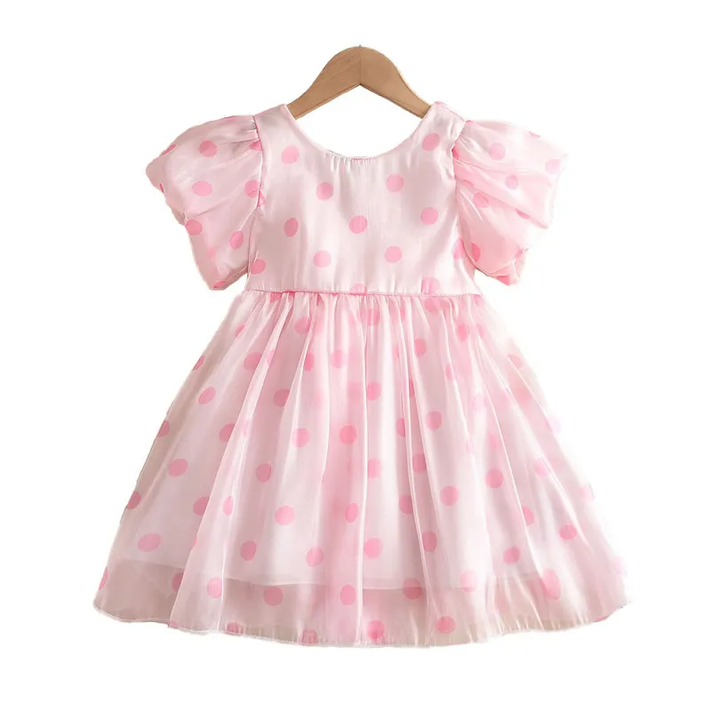 Children Kids Baby Fashion Girls Short Sleeve Dot Print Bow Princess Dress