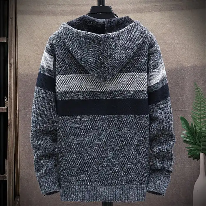 Men Fashion Color Blocking Zipper Hooded Knitwear Coat