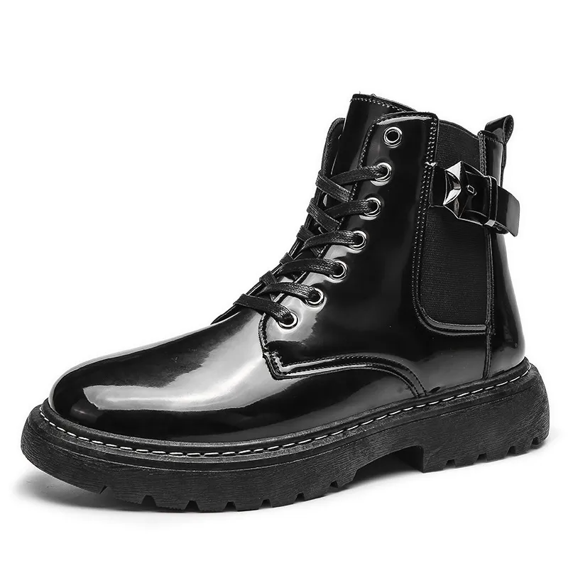 (Buy 1 Get 1) Men Fashion Bright SOlid Color PU Upper Ankle Length Lace-Up Thick-Soled Combat Boots