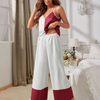 Cozy Women Lingerie Blocking Color Satin Pajamas Sleepwear