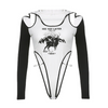 Women Edgy Color Blocking Long Sleeve Cut Out Patchwork Bodysuit