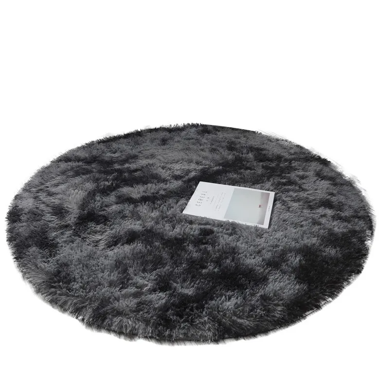 Simple Tie-Dyed Long Plush Thickened Home Round Carpet