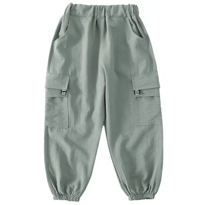 Kids Pure Color Big Pocket Style Cargo Pants