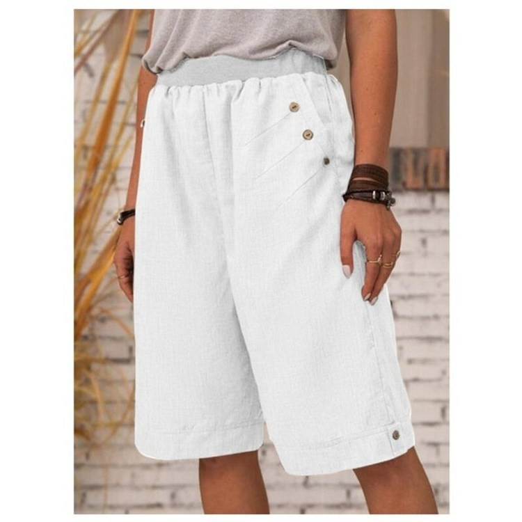 Women Basic Summer Vacation Solid Color Casual Loose Straight-Leg Shorts